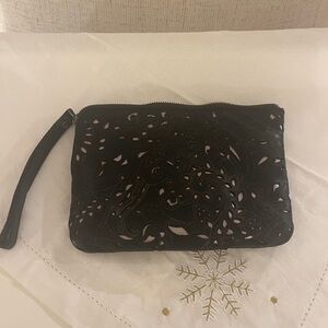 Patricia Nash Black Leather Wristlet